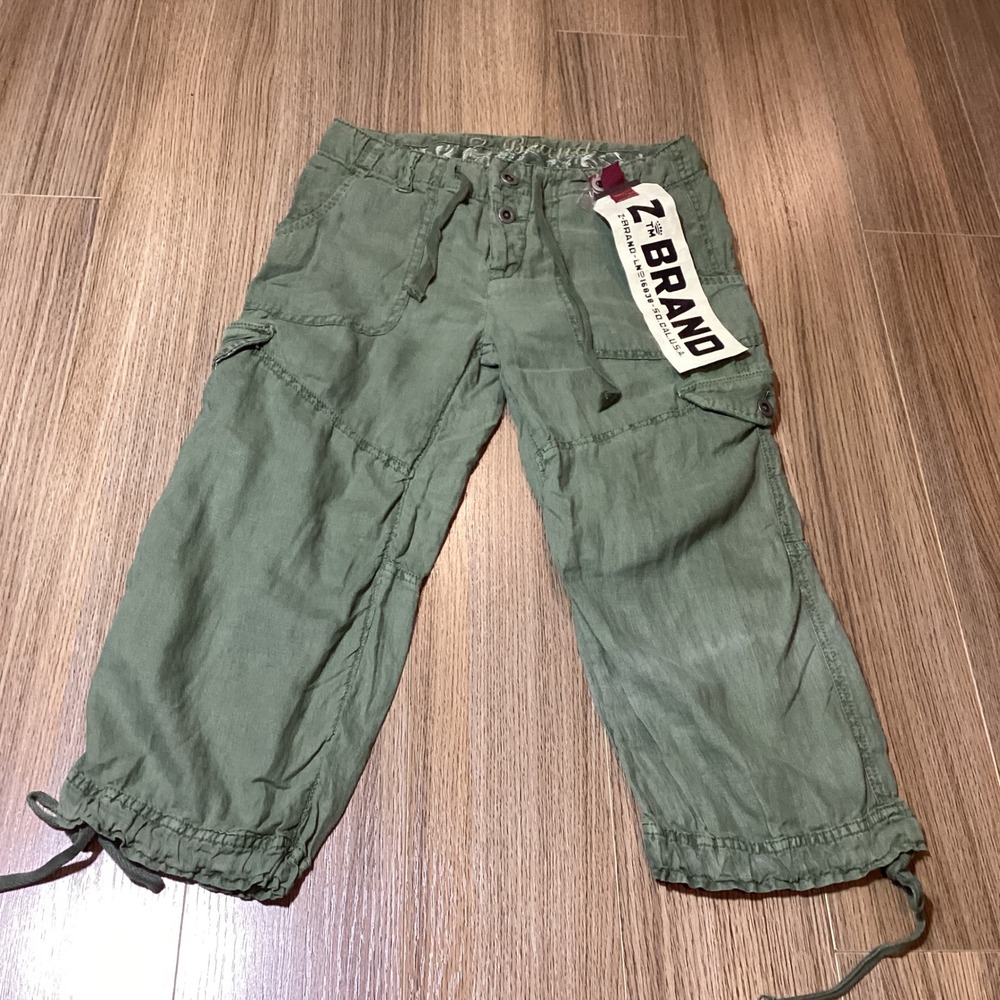 Z Brand Women Olive‎ Drab Linen Cargo Capri Pants Size 25 - NWT